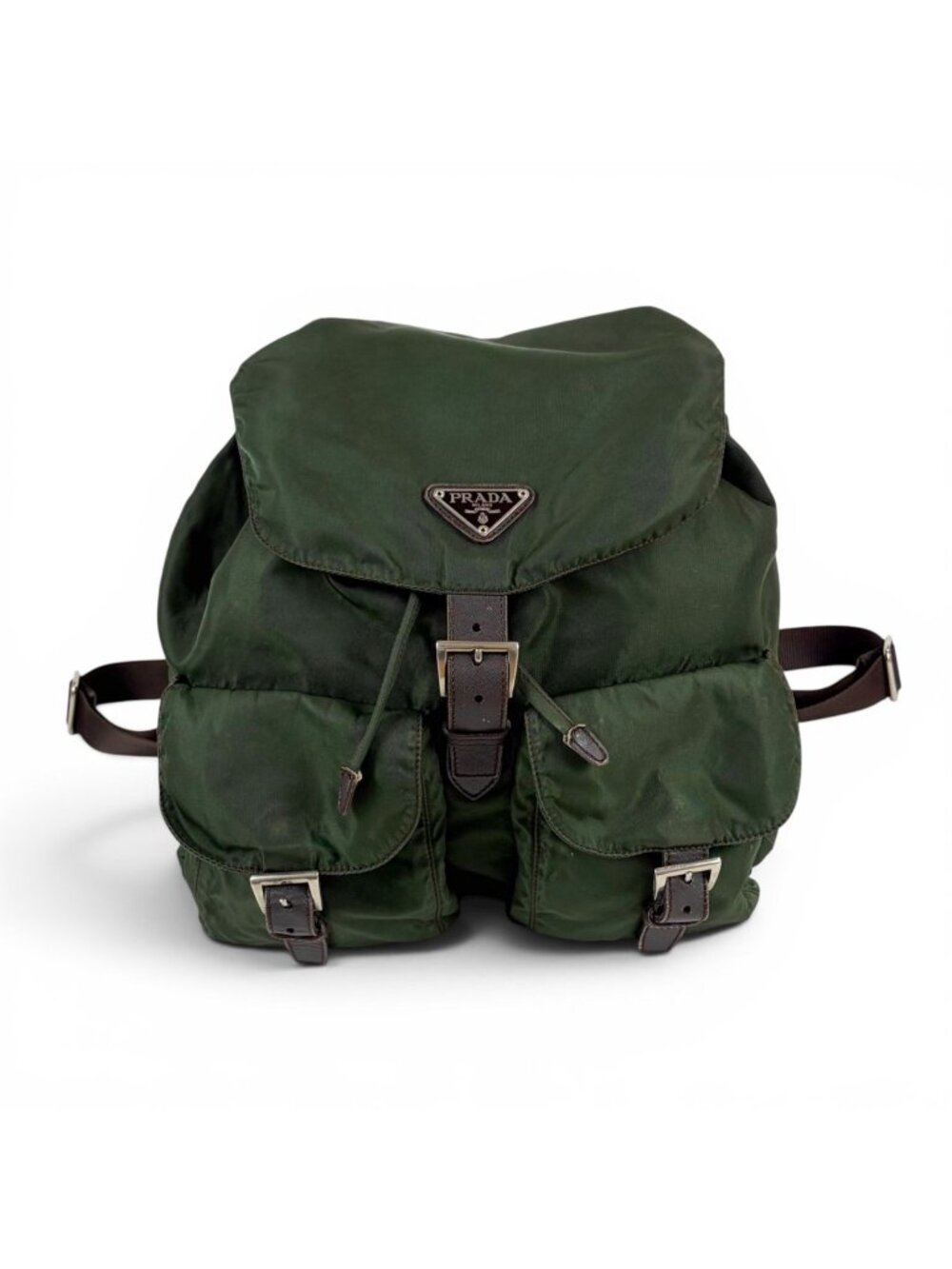Prada Triangle Logo Backpack Tessuto Nylon Khaki Green